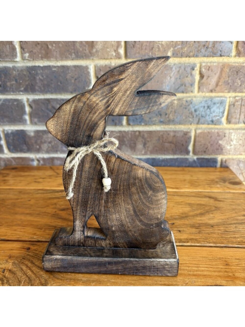 Farmhouse Country Carved Stained Wood 10" T Bunny Rabbit Outline Shelf Decor